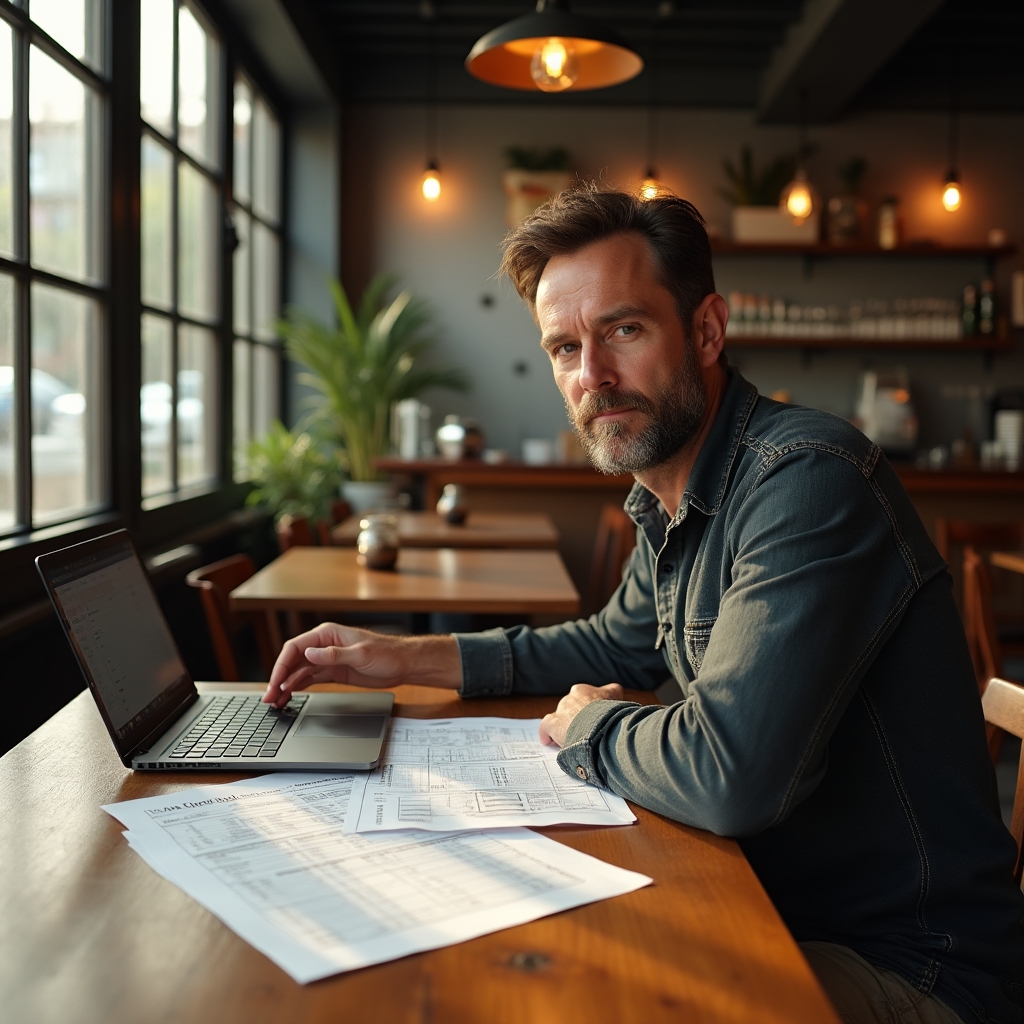 Restaurant owner reviewing operational plans and staff schedules at a table